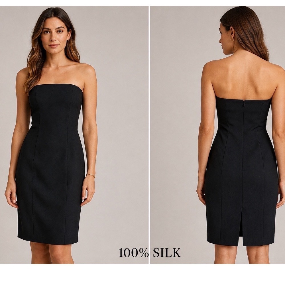 Linda Allard Ellen Tracy Dress Women 10 Black Silk Strapless Sheath Formal LBD